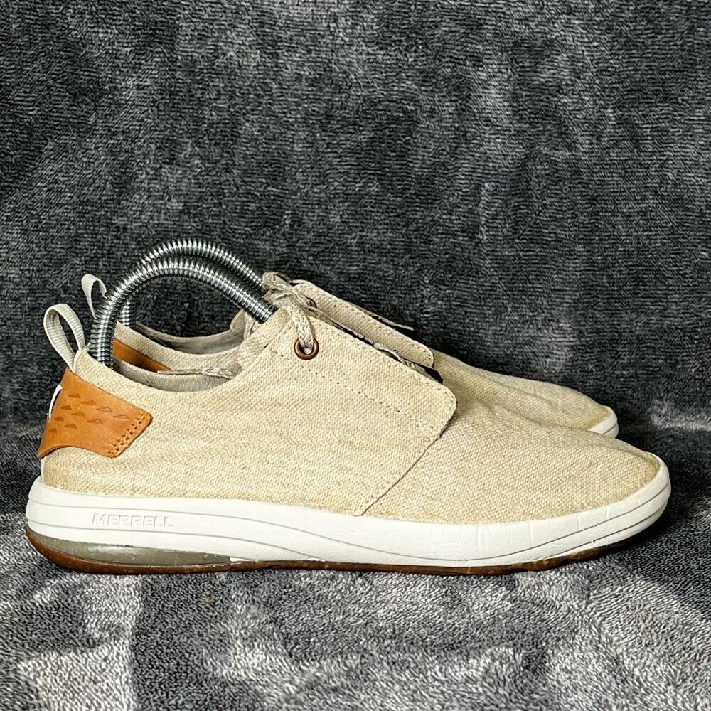 Merrell Gridway Canvas Sneaker Shoe Womens Size 7.5 Vibram Lightweight Tan Beige